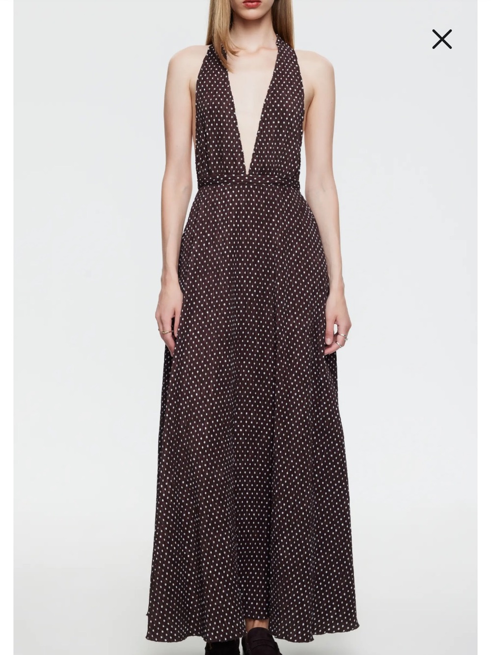 Lioness district maxi chocolate blue polka dress